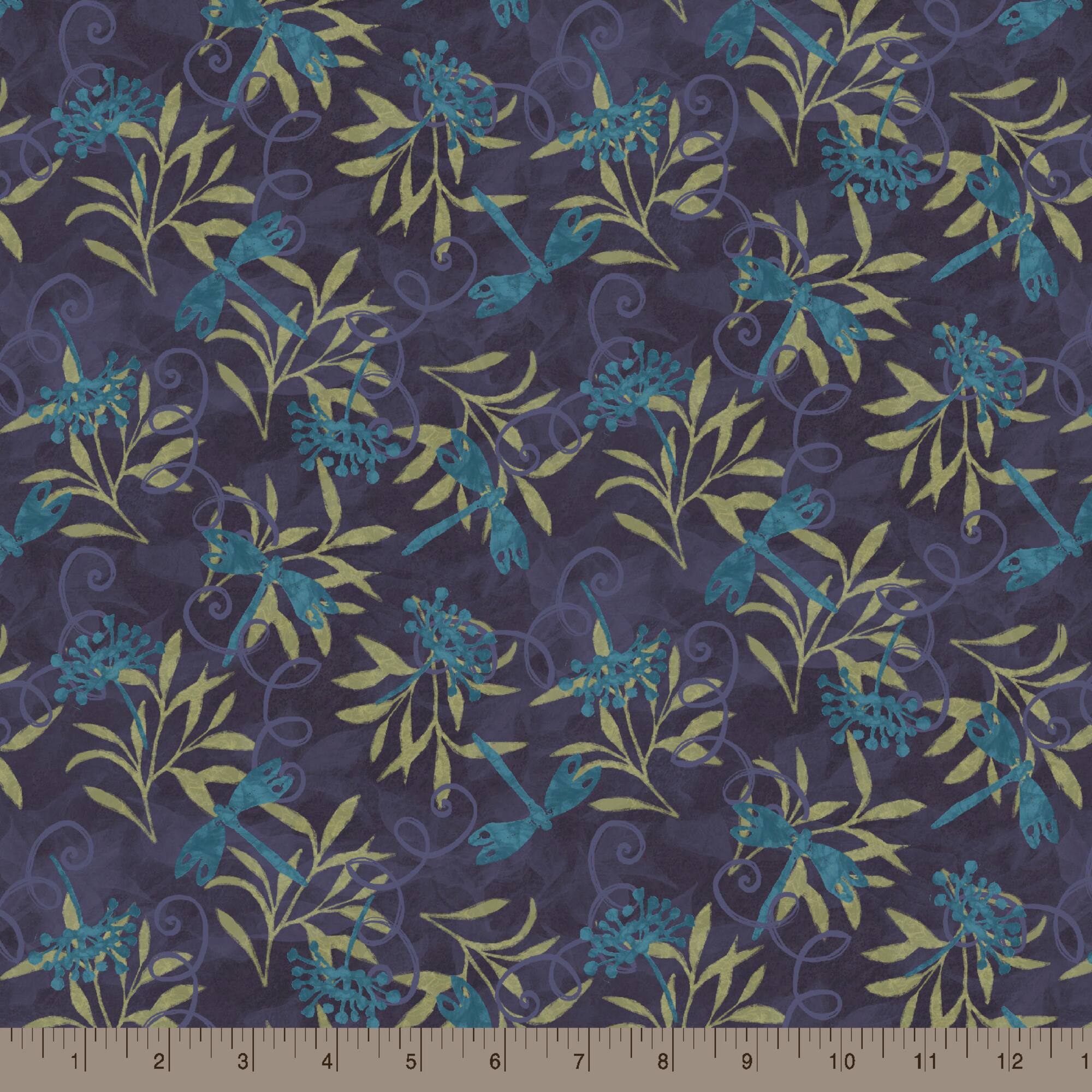 Springs Creative Purple Jasmine Dragonfly Cotton Fabric